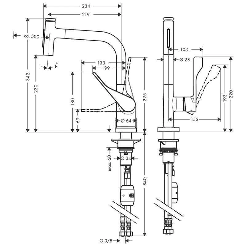 Axor Citterio Single Lever Kitchen Mixer Select 230 2 Jet With Pull-Out Spray - Chrome - 39863000 - Image 2