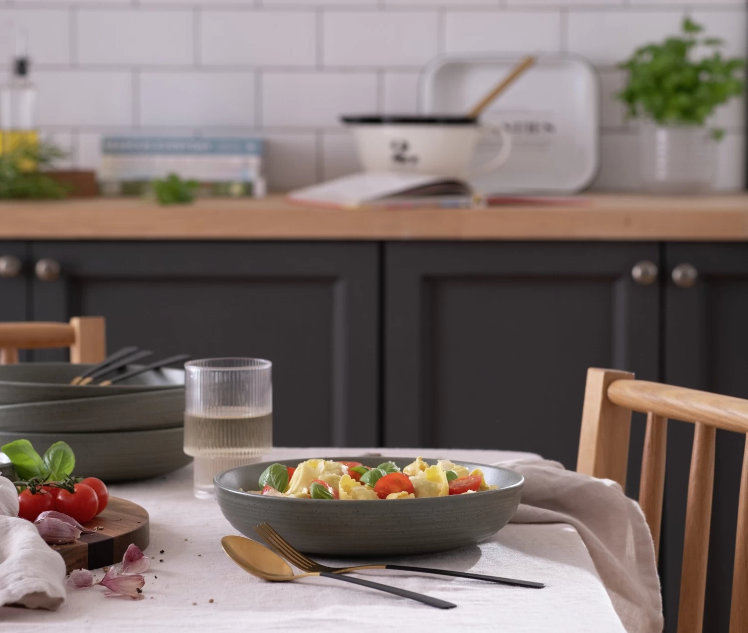 Habitat Textured Ripple 4 Piece Stoneware Pasta Bowls - Sage - Image 2