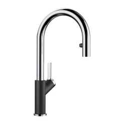 Blanco CARENA-S Vario Pull-Out Spray Silgranit-Look Dual Finish Kitchen Tap - Black/Chrome - 526172