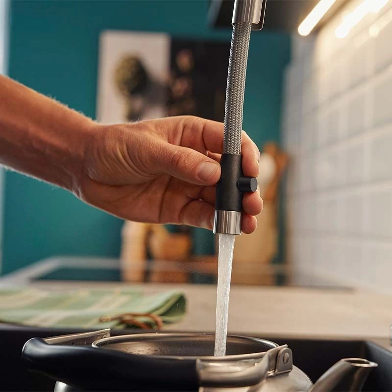 Blanco JANDORA-S Pull-Out J-Shaped Spout Solid Kitchen Tap - Brushed Stainless Steel - 526614 - Image 3