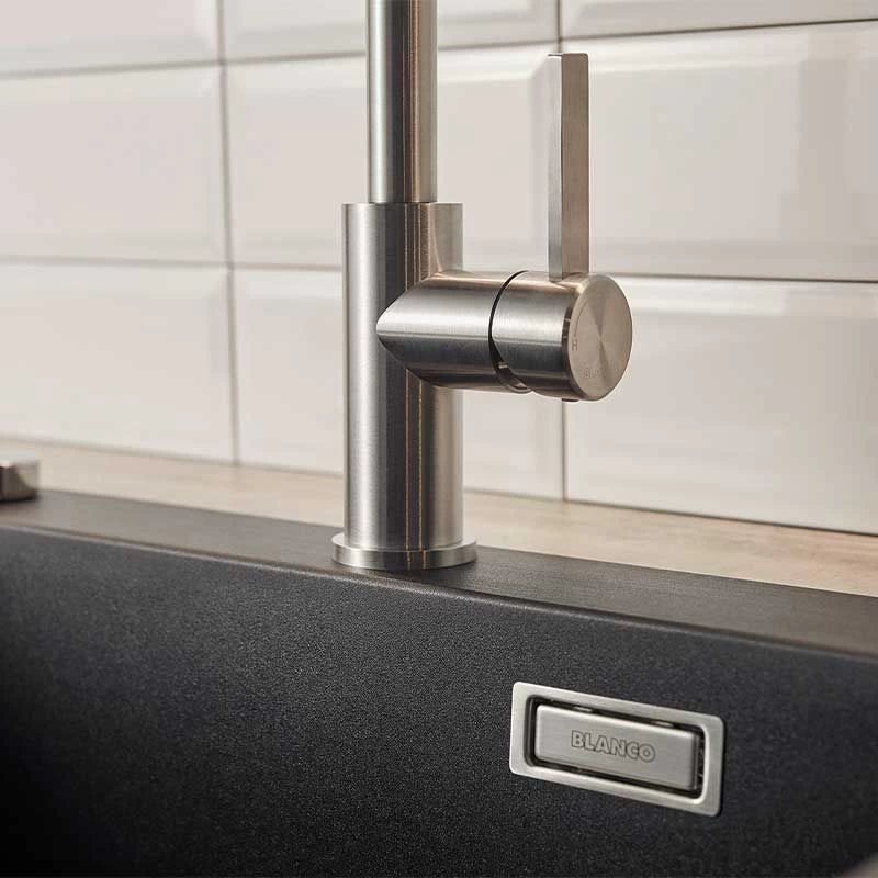 Blanco JANDORA-S Pull-Out J-Shaped Spout Solid Kitchen Tap - Brushed Stainless Steel - 526614 - Image 4