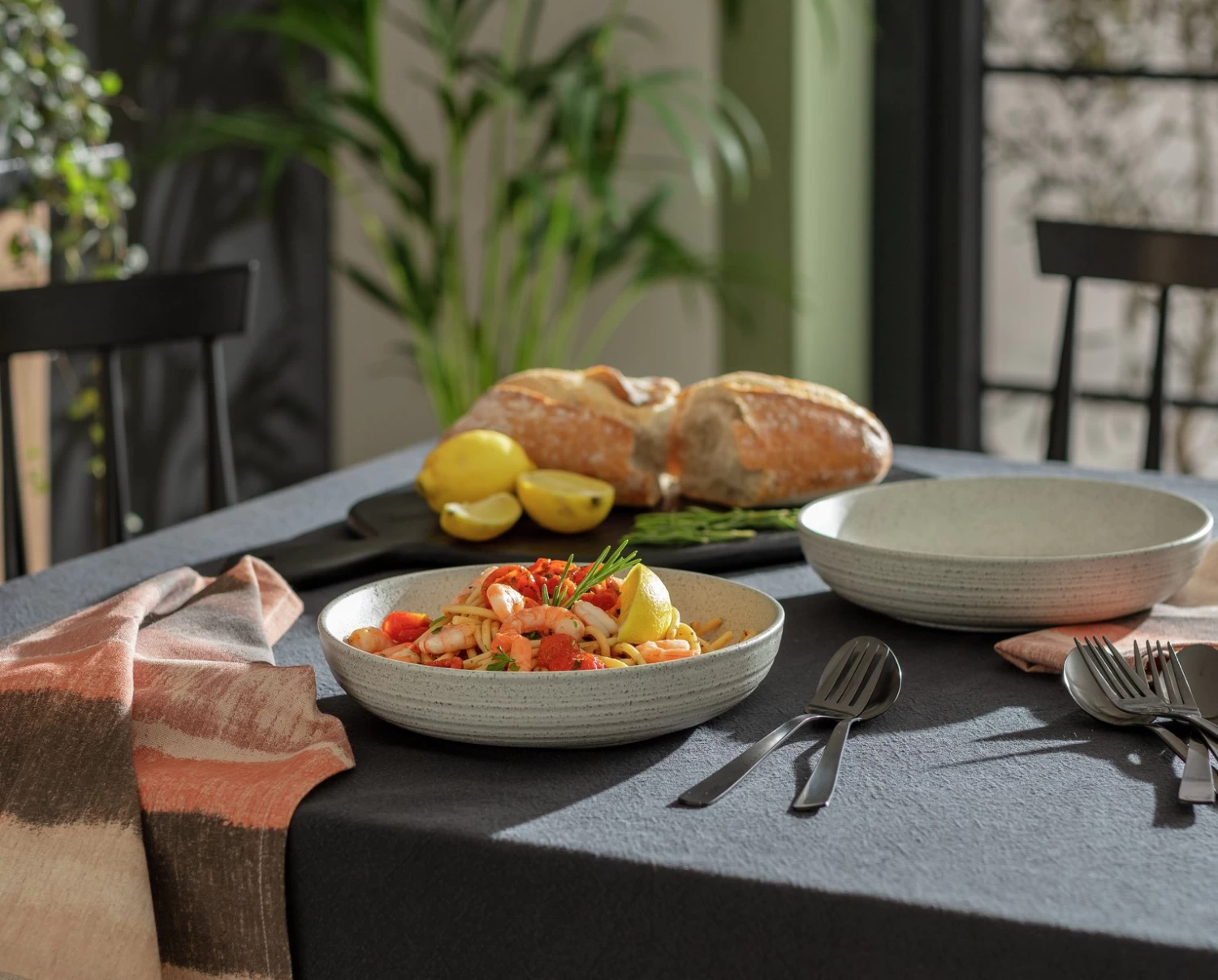 Habitat Textured Ripple 4 Piece Chalk Pasta Bowls - Natural - Image 2