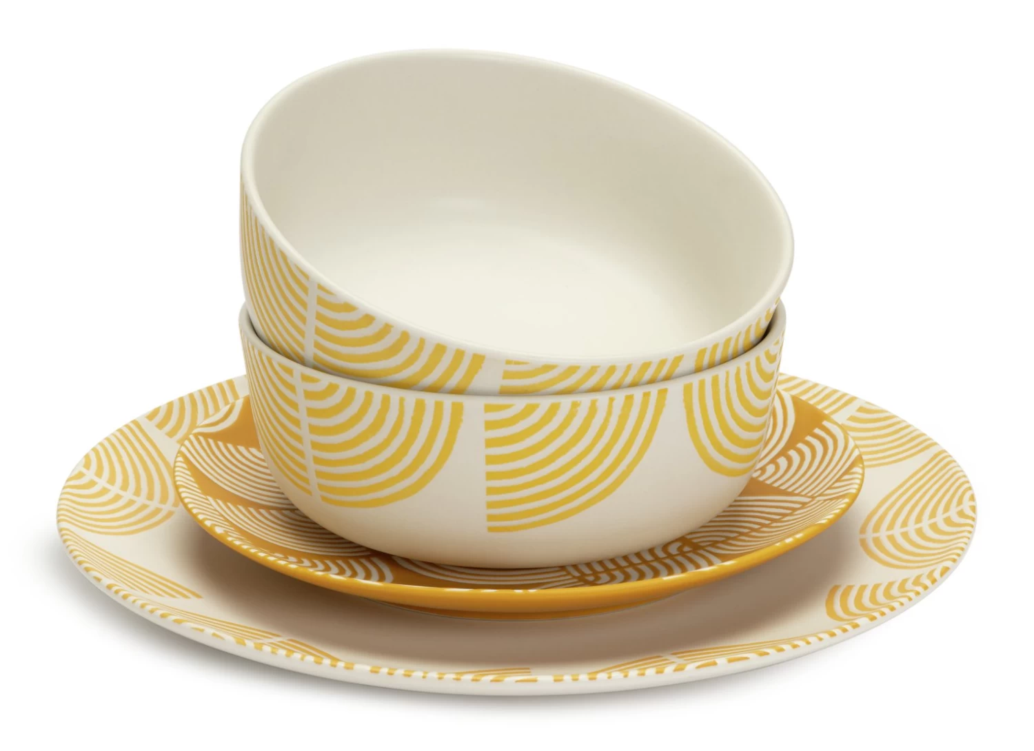 Habitat Block Print 12 Piece Stoneware Dinner Set - Yellow - Image 4