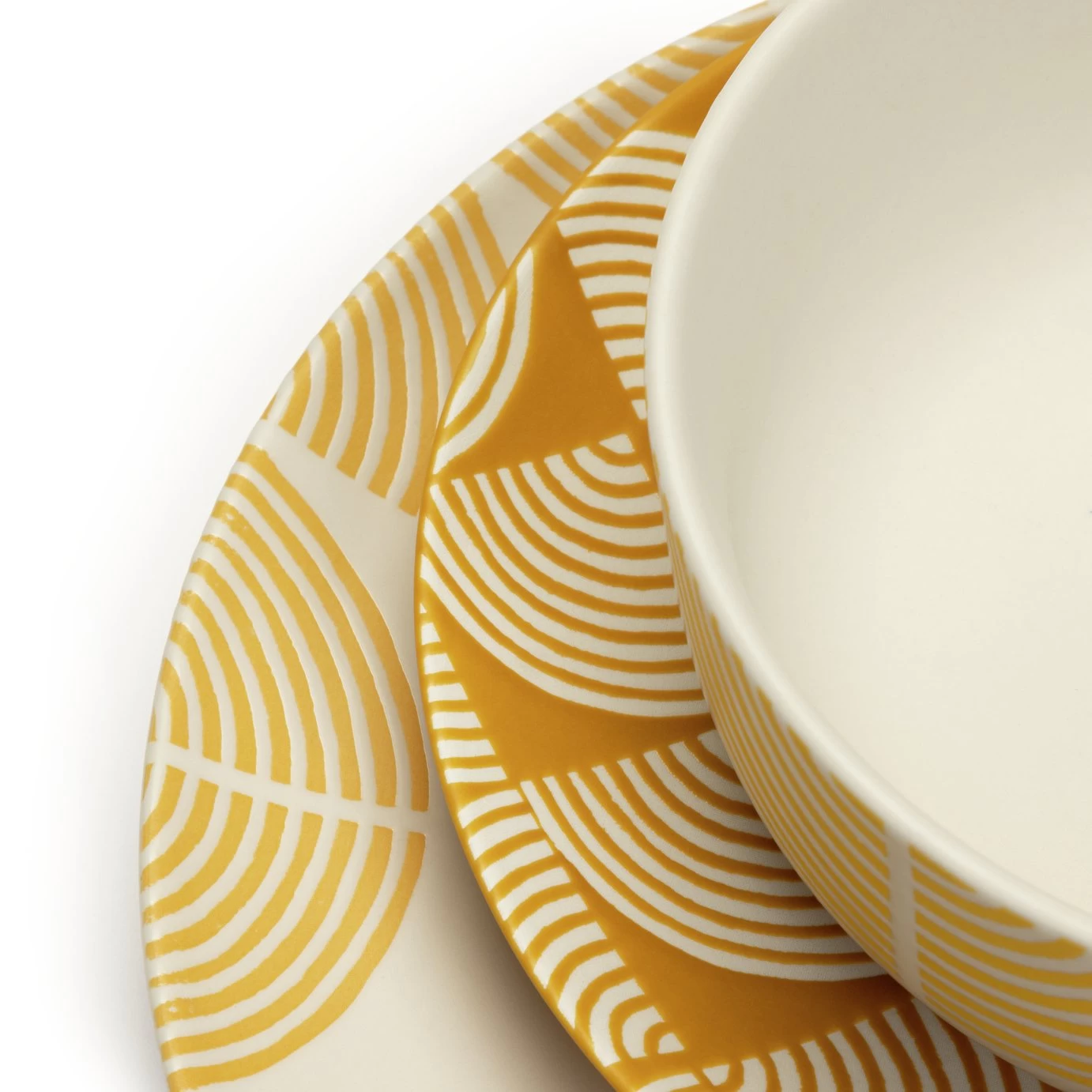Habitat Block Print 12 Piece Stoneware Dinner Set - Yellow - Image 5