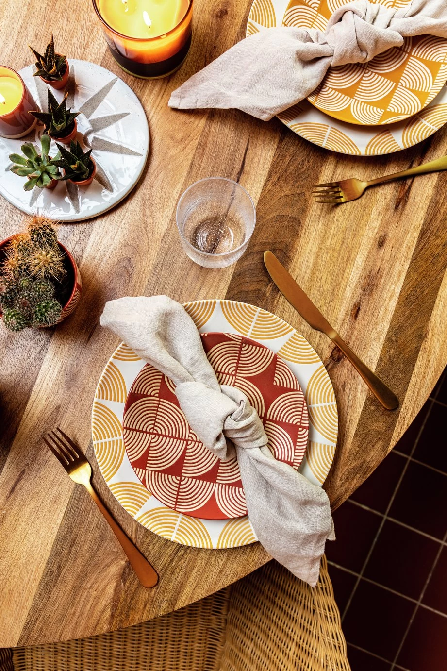 Habitat Block Print 12 Piece Stoneware Dinner Set - Yellow - Image 6
