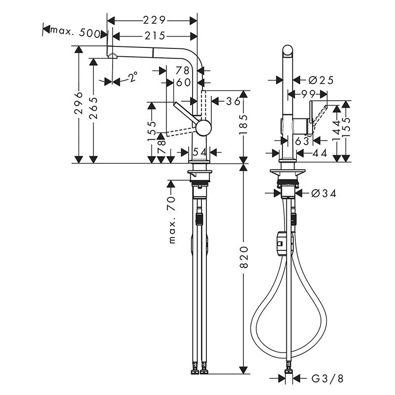 Hansgrohe Talis M54 Single Lever Kitchen Mixer 270, Pull-Out Spout, 1jet - Stainless Steel - 72808800 - Image 2