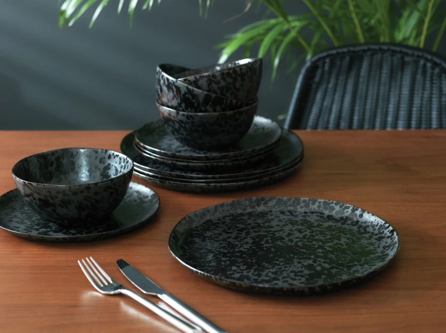 Habitat Preto 12 Piece Stoneware Dinner Set - Black - Image 7
