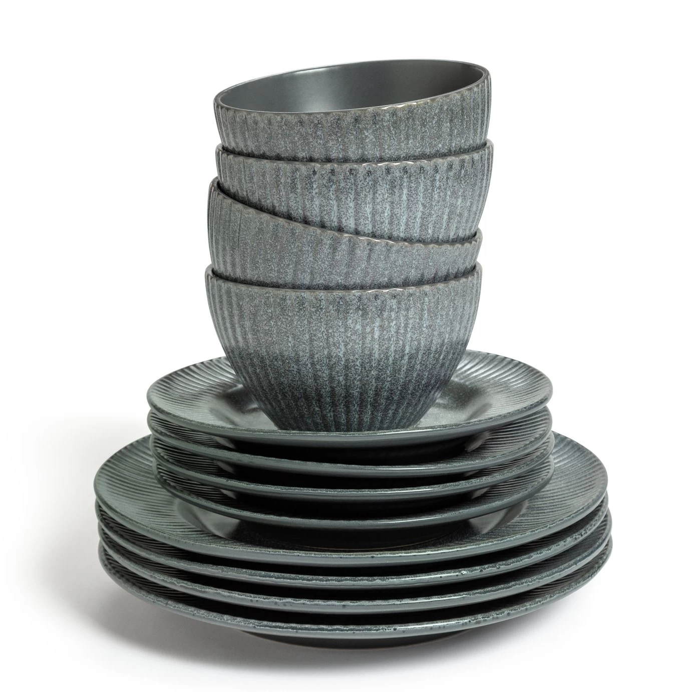 Habitat 12 Piece Stoneware Felicity Dinner Set - Blue - Image 3