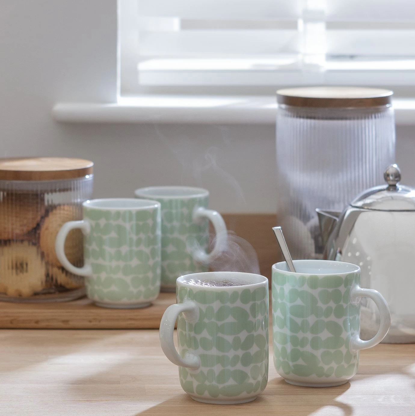 Habitat Scandi Decal Set Of 4 Mugs - White And Mint - Image 2