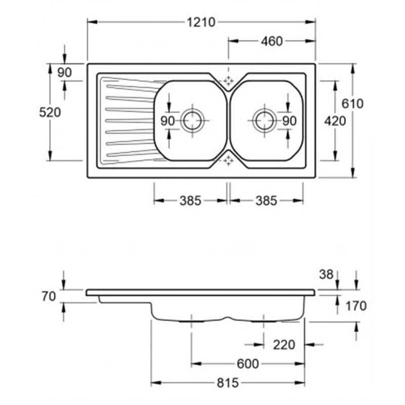 Villeroy & Boch Provence 2 Bowl Reversible Ceramic Kitchen Sink & Drainer - White - EV90002 - Image 2