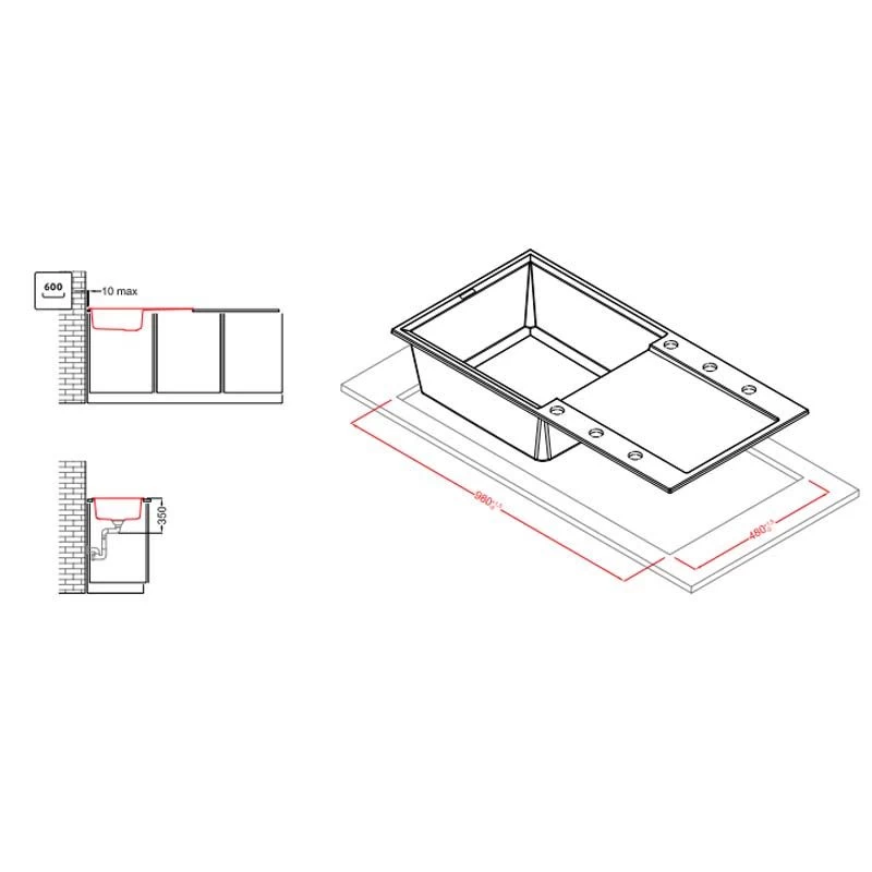 Reginox EASY 480 Elleci Single Bowl Granite Kitchen Sink - White - EASY 480 W - Image 3
