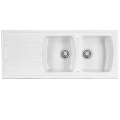 Thomas Denby Sonnet Ceramic Double Bowl Kitchen Sink & Drainer - Reversible - White - SO2BDWT
